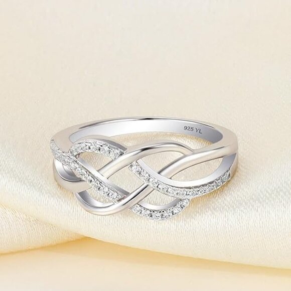 YL Celtic Knot Twisted Knot Ring Birthstone Infinity Rings - Zirconia - April - Picture 5 of 6